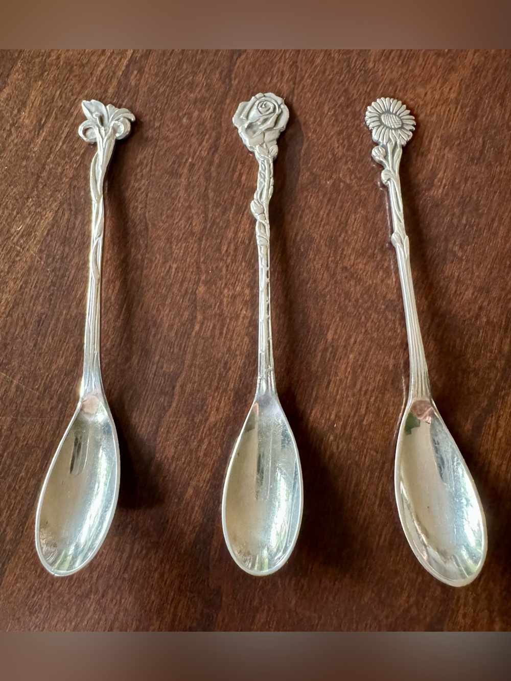 Vintage Solid Dutch Silver Demitasse Spoons - Set of 3 Botanical Flower Espresso